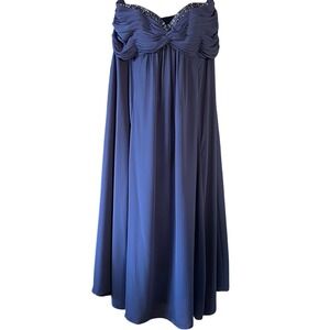 Davids Bridal Navy Blue Strapless Beaded Chiffon Prom Bridesmaid Dress Size 18